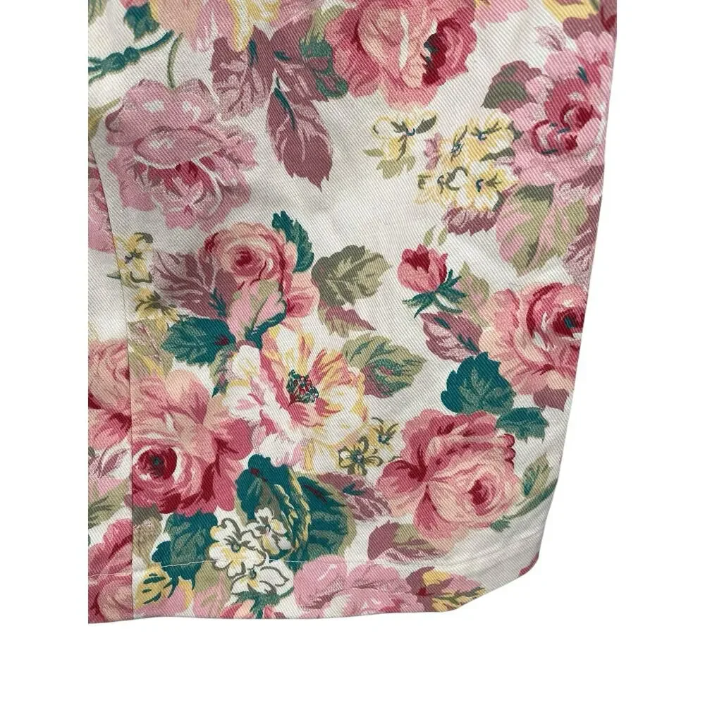 NWT Vintage Abercrombie & Fitch Floral Denim Skirt Pink Roses Size 6 26” Waist
